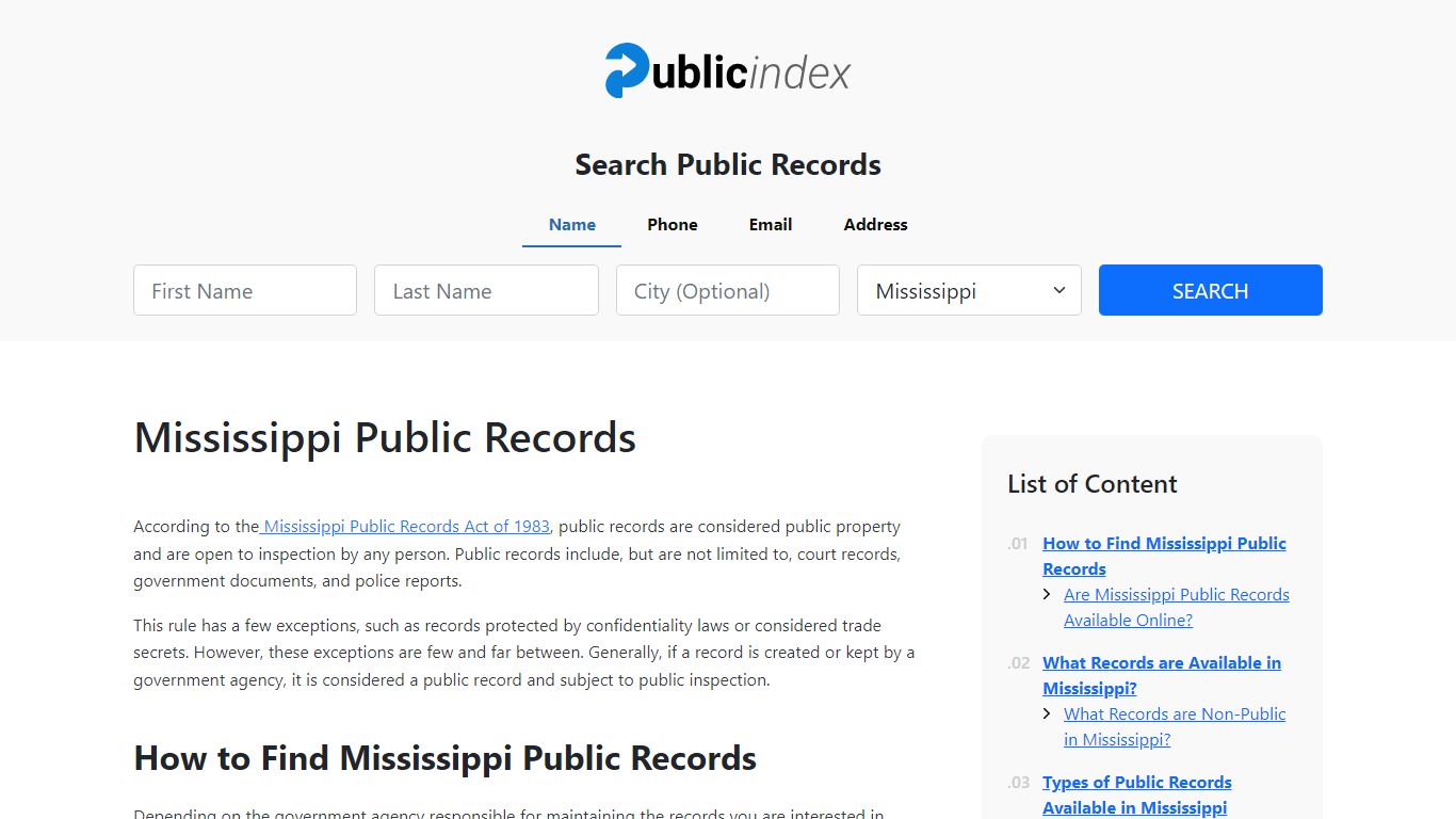 Mississippi Public Records Online - ThePublicIndex